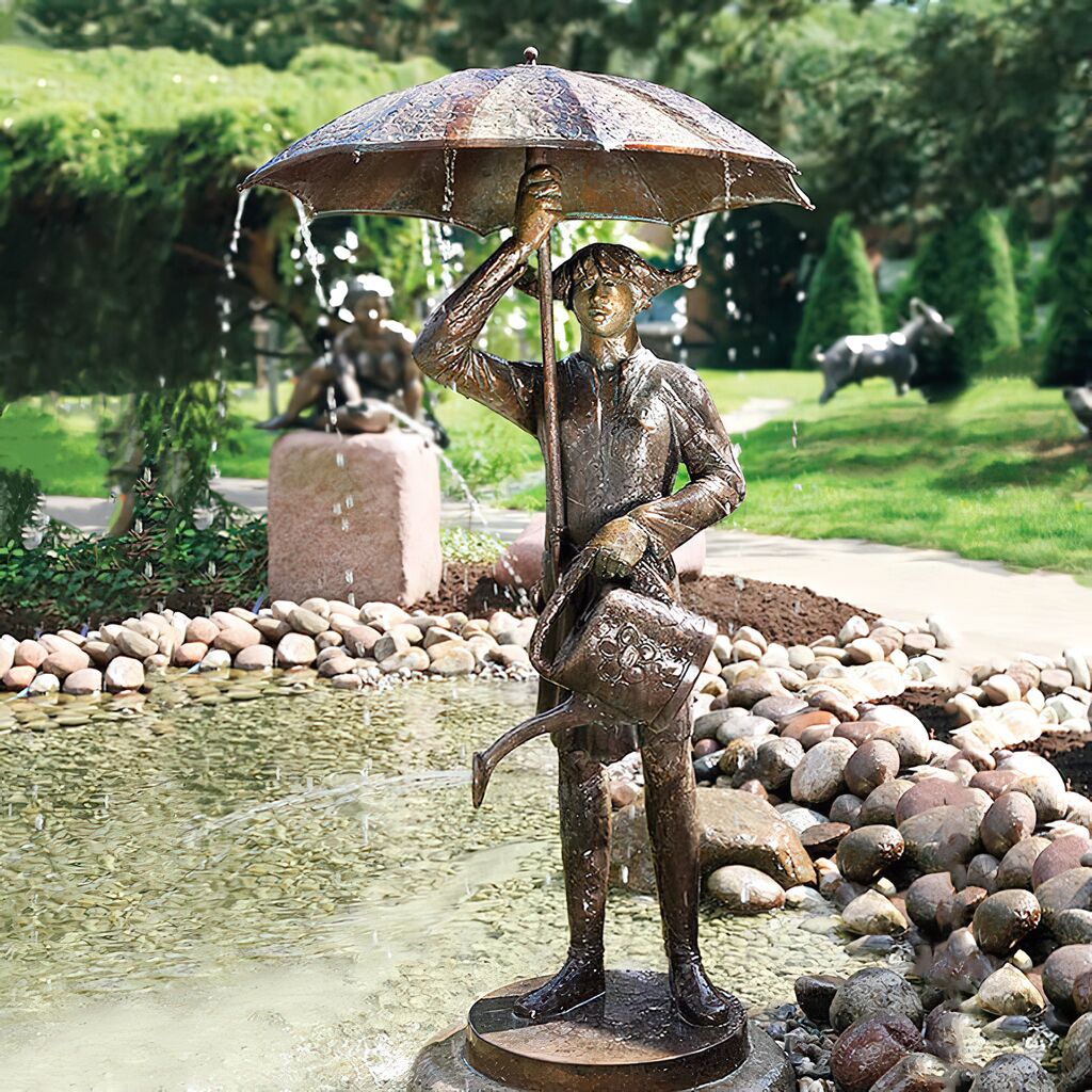 Image of Limitierte Bronzestatue Wasserspeier mit Regenschirm - Freche Göre