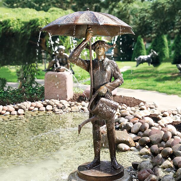 Limitierte Bronzestatue Wasserspeier mit Regenschirm - Freche Gre