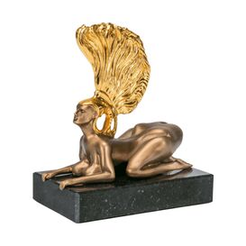 Kleine Bronze Sphinxfigur mit Granitsockel - Sphinx mit...