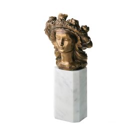 Frauenbüste auf Granitsockel mit Blumenkranz - Bronze -...