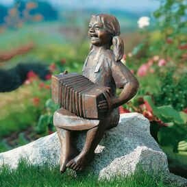 Sitzende Bronzestatue Mdchen mit Harmonika -...