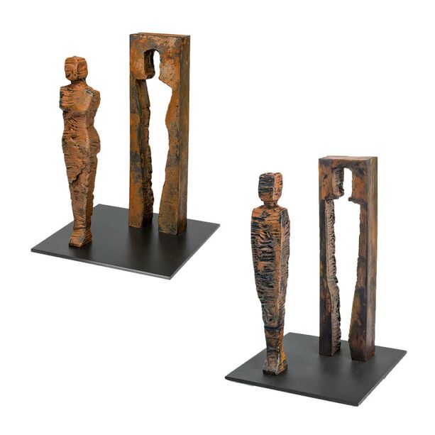 Limitierte Bronzeskulpturen im abstrakten Design - Mann & Frau Kubus Set
