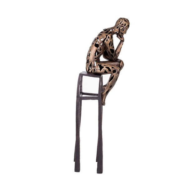 Sitzende Knstlerskulptur - nachdenklicher Mensch - Thinker light