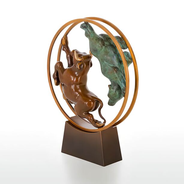 Tier Bronzeskulptur aus limitertem Handwerk - Bulle und Br im Rad