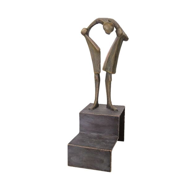 Knstlerfigur aus Bronze mit Treppe - abstraktes Design - Sein Herz suchend