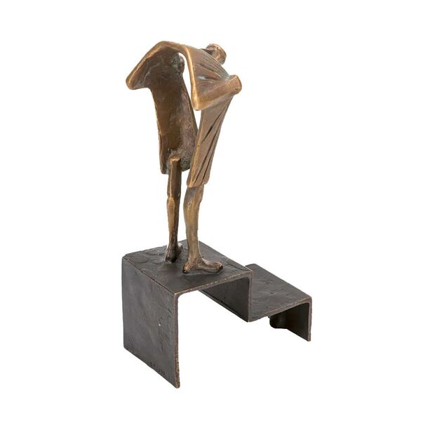 Knstlerfigur aus Bronze mit Treppe - abstraktes Design - Sein Herz suchend