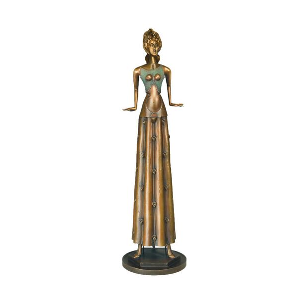 Besondere Bronzefrau - Kunstskulptur aus Handwerk - Tnzerin im Blumenkleid