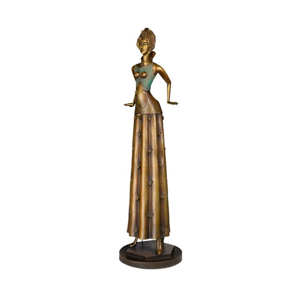 Besondere Bronzefrau - Kunstskulptur aus Handwerk - Tnzerin im Blumenkleid