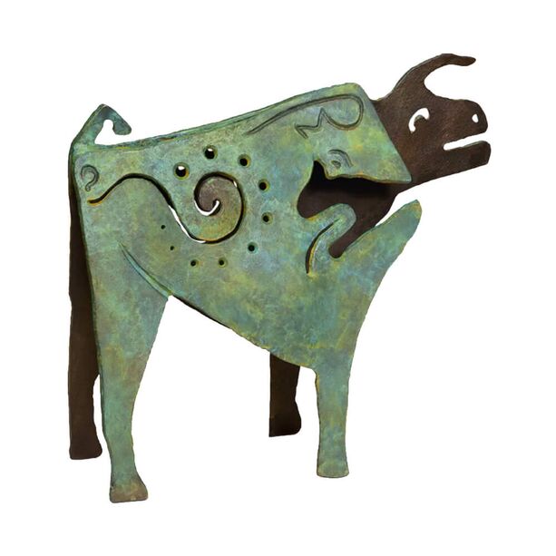 2er Set limitierte Stierfiguren aus Bronze - grün & braun - Ur Set