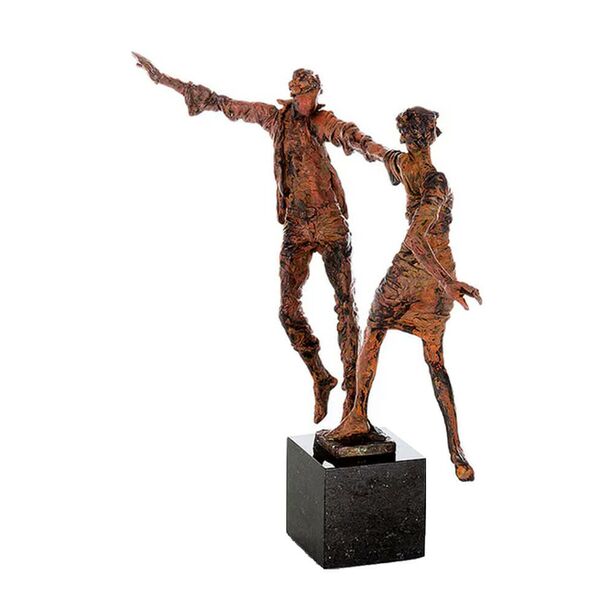Bronze Knstlerfigur Prchen auf Granitsockel - Rost - Liebespaarbalance