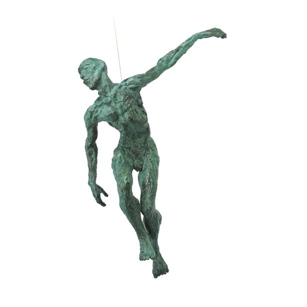 Schwebende Knstlerfigur - Mann aus Bronze - grn - Sky Surfer