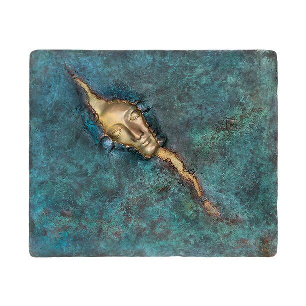 Farbiges Bronze Wandrelief mit Gold-Kopf - limitiert - Relief Metamorphose