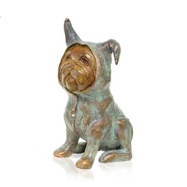 Hund mit grnem Pyjama aus Bronzeguss - Bullterrier -...