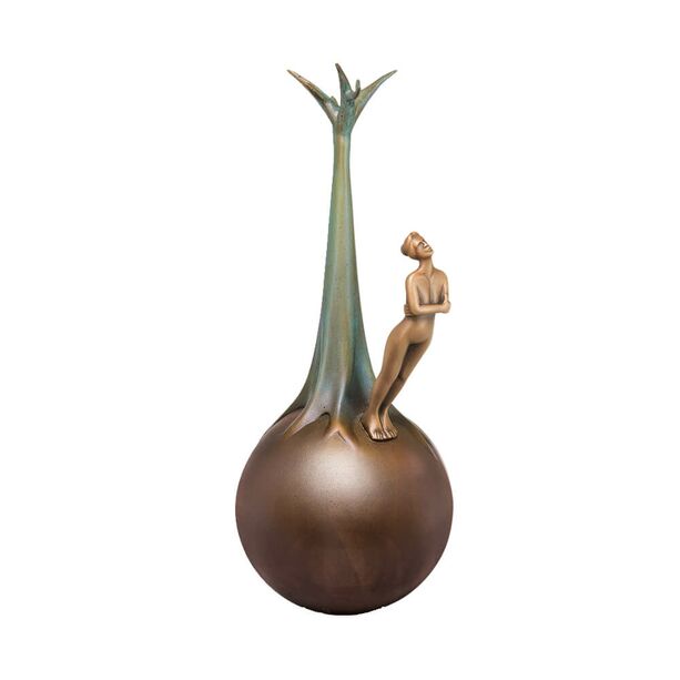 Stilvolle Bronzedekoration - Frauenfigur auf Weltkugel - Bellerophon