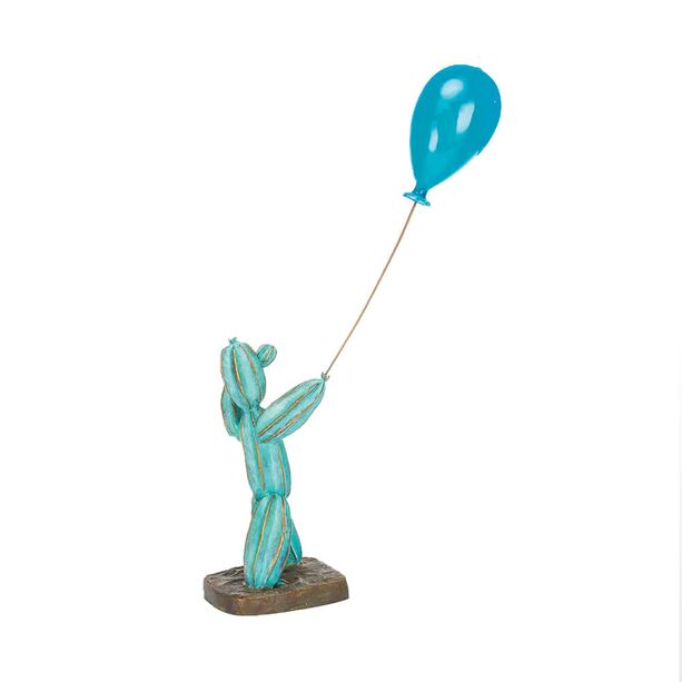 Grne Bronze Kunstfigur mit Luftballon - limitiert - Kaktusmann