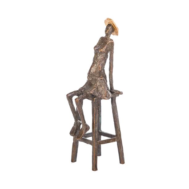 Bronzefrau sitzt auf Hocker - limitierte Edition - Frau mit Hut