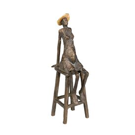 Bronzefrau sitzt auf Hocker - limitierte Edition - Frau...