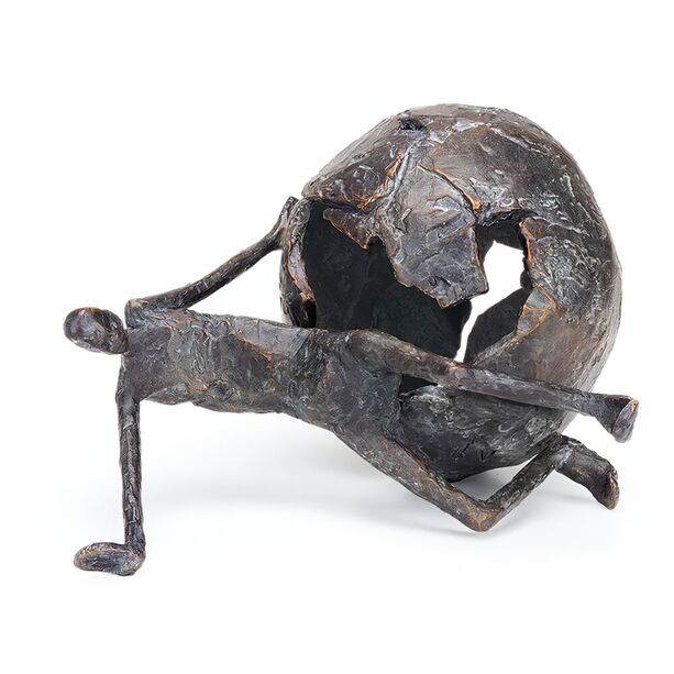 Zerbrochene Kugel mit Menschfigur - abstrakte Bronze - Zerbrochen