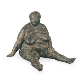 Kleine Deko Bronzefigur sitzende Frau in grau - Sitzende