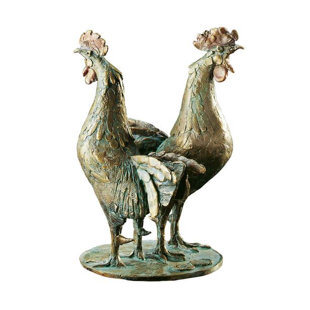 Bunte Vogelfigur aus Bronzeguss - limitierte Edition - Zwei Hhne