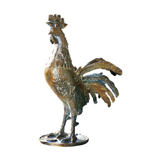 Vogelskulptur aus Bronze - limitierte krhende Hahnfigur - Hahn