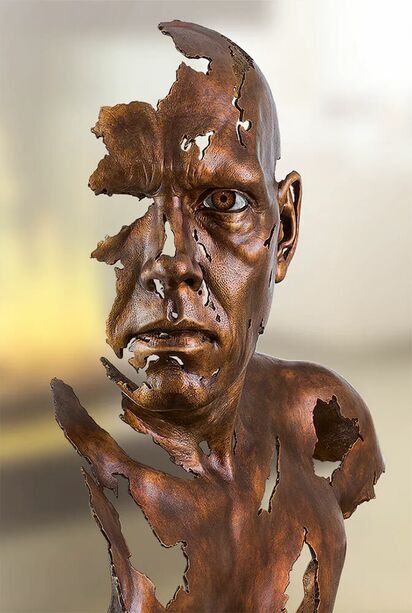 Moderne Knstlerbste - limitierte Mann Bronzeskulptur - Face to Face