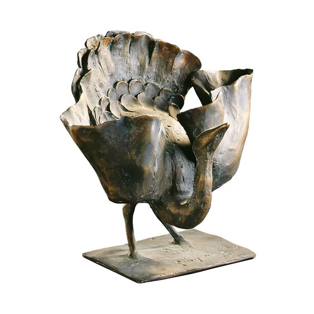 Bronzefigur Vogel - stilistische Dekoskulptur limitiert - Balzender Vogel