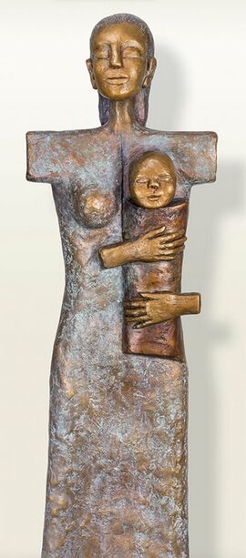 Stilistische Frauenfigur mit Kind aus Bronze - gro - Motherhood