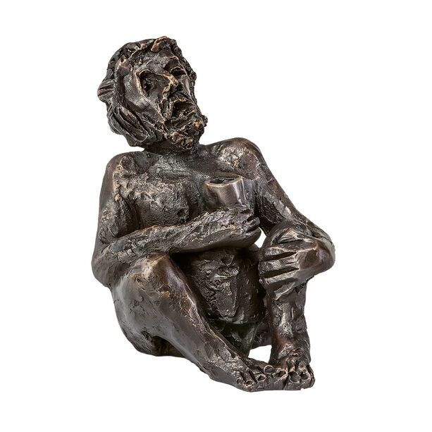 Sitzender Mann aus Bronze mit Kelch - limitierte Auflage - Bacchus