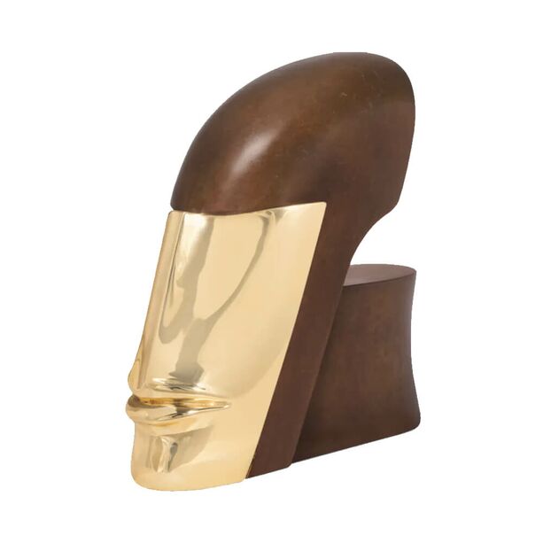 Moderner Bronzekopf limitiert mit goldenem Gesicht - Kopf mit Maske