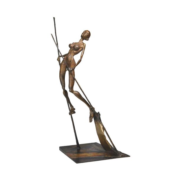 Frau auf Stelzen - stilvolle Bronze Aktskulptur - Die Knigin