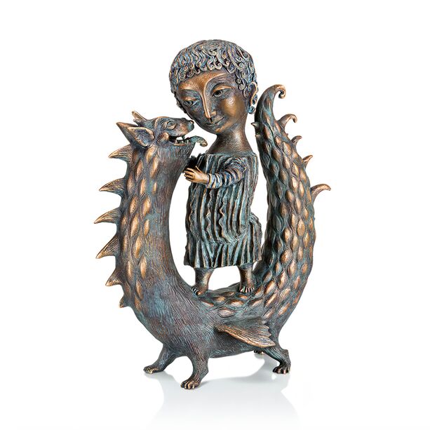Bronze Jungenfigur mit Drachen - limitiertes Design - Georgs Kindheit