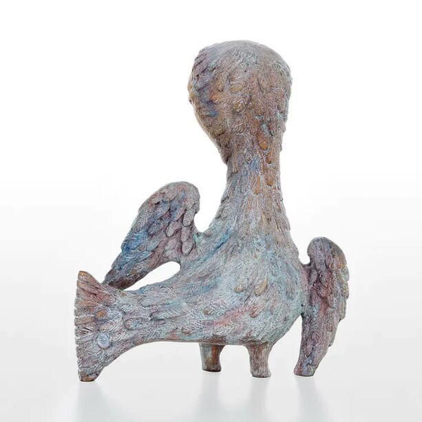 Farbige Bronze Taubenfigur mit Frauengesicht - Taubendame