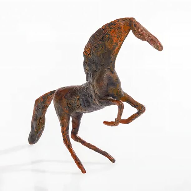 Stilistische Bronze Pferdeskulptur - limitierte Rostoptik - Steigender Hengst