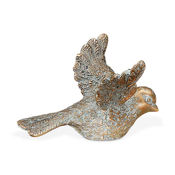 Kleine Bronze Vogelfigur fr den Garten - rechts - Vogel Milo links