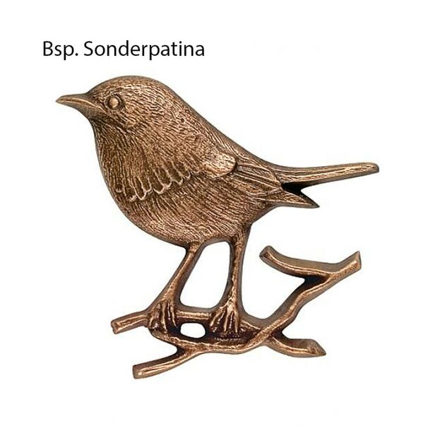 Kleine Bronze Vogelfigur fr den Garten - rechts - Vogel Milo links