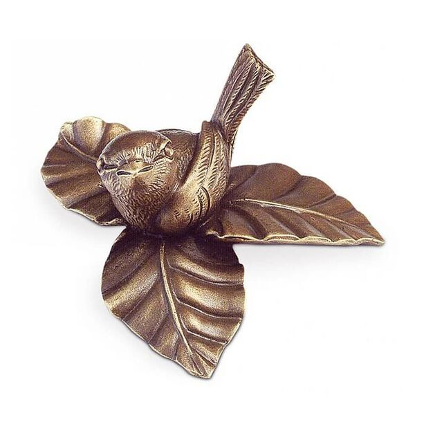 Gartendekoration - Bronze Vogelfigur auf Blatt - Vogel mit Blttern