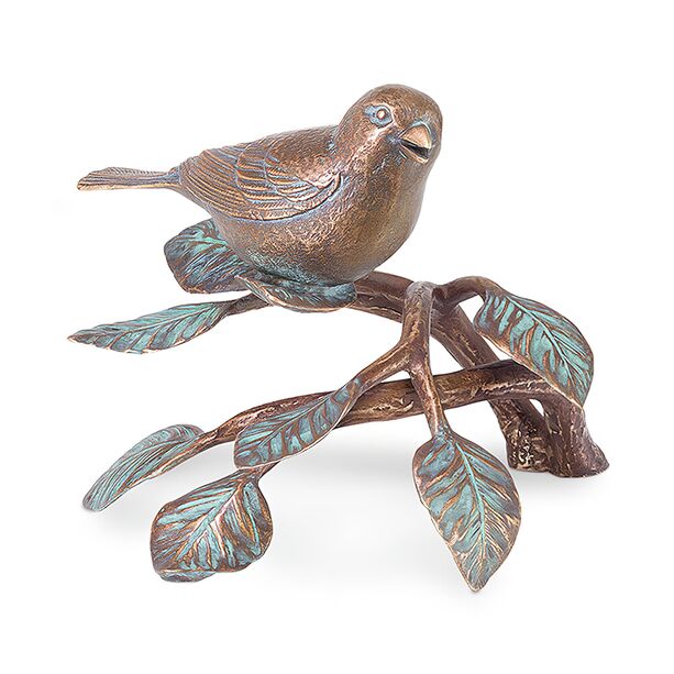 Bronze Gartendeko Vogelskulptur mit Zweig - Vogel auf Zweig