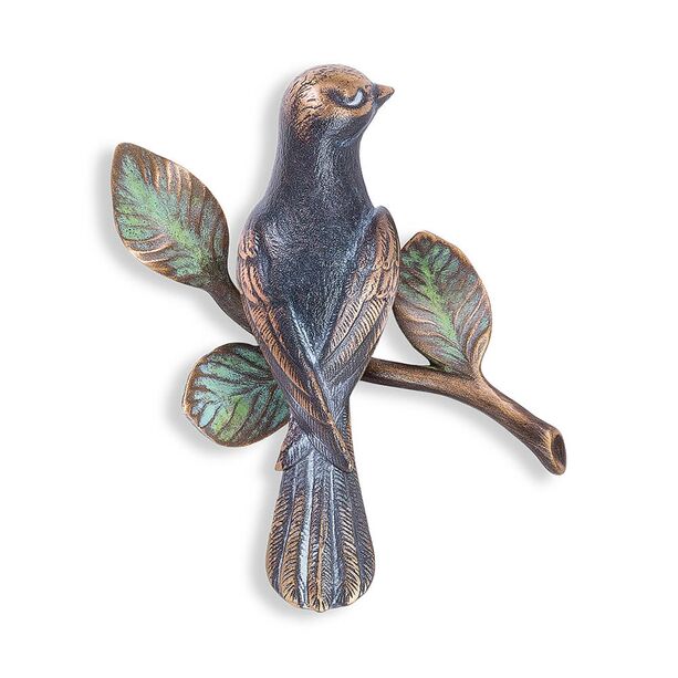 Vogel Wandfigur aus Bronze - vollplastisch - Vogel auf Ast rechts