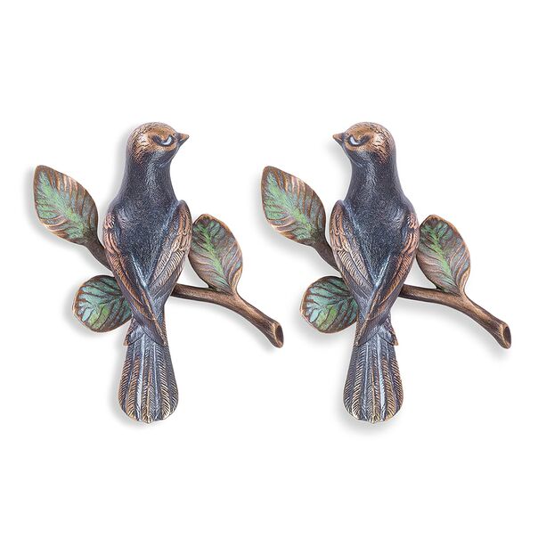 Vollplastische Bronze Vogelfiguren als Wanddeko - Vögel auf Ast