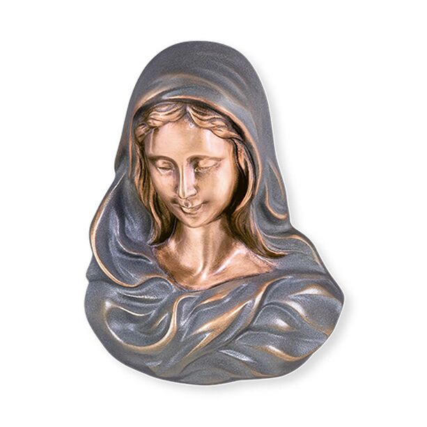 Bste Maria mit Umhang als Bronze Wandrelief - Madonna Wala
