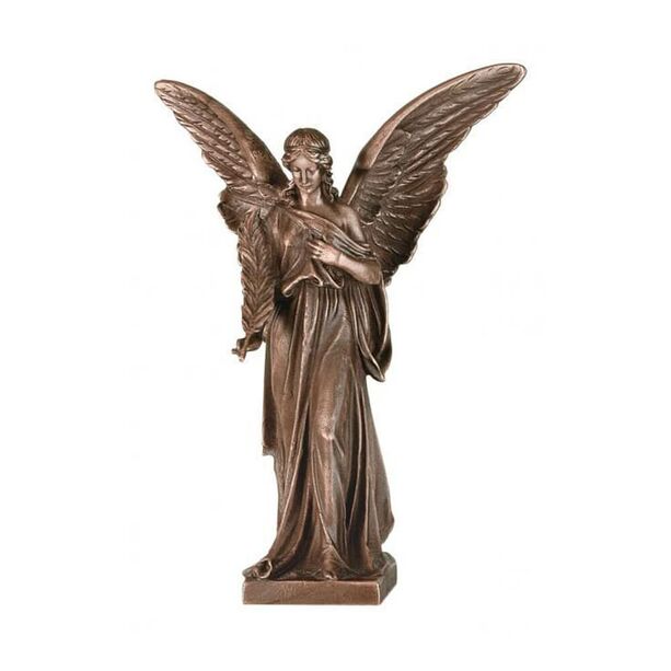 Garten Engelfigur aus Bronze mit Feder - Angelo Maestoso