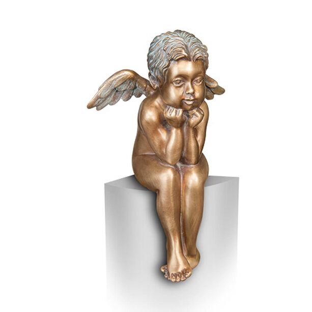 Sitzende Engelfigur aus Bronze als Gartendeko - Angelo Sedersi