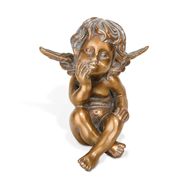 Kleine Engel Gartenfigur Bronze - nachdenklich - Angelo Pequeno