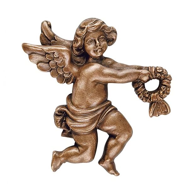 Kleine Wanddeko Engelfigur mit Kranz - Bronze/Alu - Angelo Gara rechts
