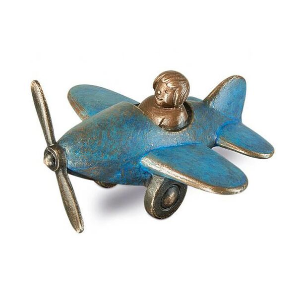 Flugzeug mit Pilot aus Bronze - kleine Dekofigur - Flugzeug