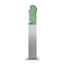 Bronzebüste Wächter mit Stele - Designerstatue - Cherub