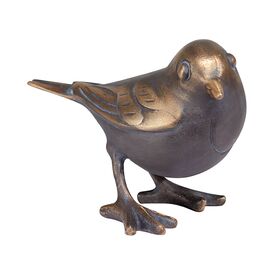 Kleiner Singvogel aus Bronze als Gartenfigur - Vogel Hugo / Bronze braun