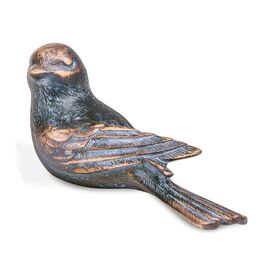 Garten Vogelstatue klein aus robuster Bronze - Vogel Pan links / Bronze braun