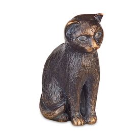 Katzenskulptur - kleine Dekofigur aus Metall - Katze sitzt / Aluminium grau